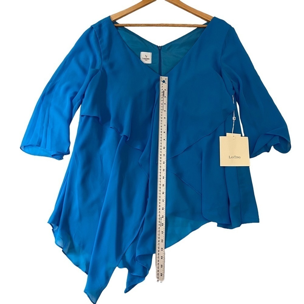 LT Lanting Bride Blue Chiffon Plus  XXL Asymmetric Blouse Resort Poolside Chic - Picture 12 of 16